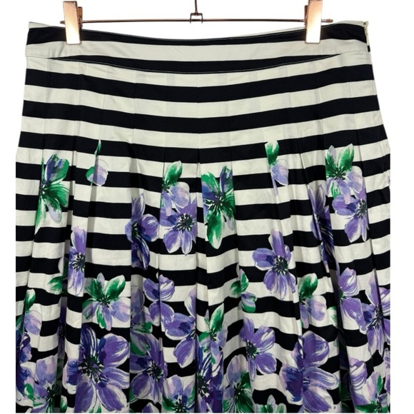Talbots Striped Floral Pleated Midi Skirt Size 10 Old Money Feminine Modest - Picture 6 of 12